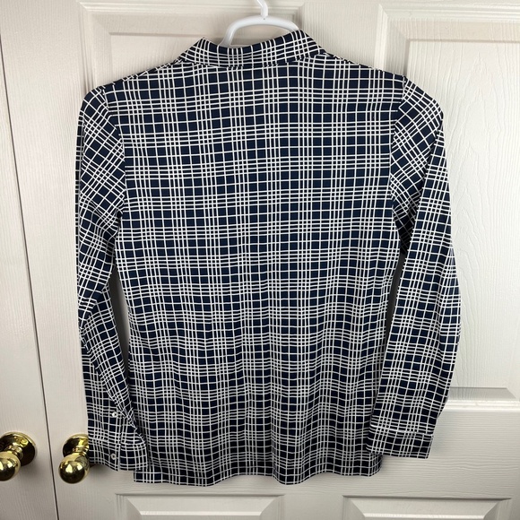 Tory Burch Sport Mercerized Plaid Camp Shirt Navy Size Small - Picture 5 of 5